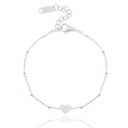 Bracciali in acciaio inossidabile catena a rol&ograve; con cuore &hearts; argento