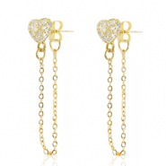 Metallo TQ in ottone orecchini cuore e catenina oro-cristallo