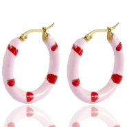 Orecchini in acciaio inossidabile a cerchio smalto 26mm rosa chiaro delicato rosso-oro