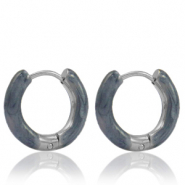 Orecchini in acciaio inossidabile a cerchio smalto 16mm blu grigio-argento