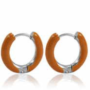 Orecchini in acciaio inossidabile a cerchio smalto 16mm arancio bruciato-argento