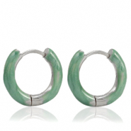 Orecchini in acciaio inossidabile a cerchio smalto 16mm verde persa-argento
