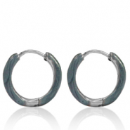 Orecchini in acciaio inossidabile a cerchio smalto 14mm blu grigio-argento