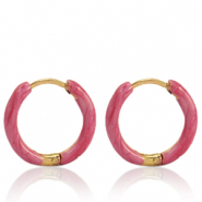 Orecchini in acciaio inossidabile a cerchio smalto 14mm rosa punch-oro