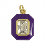 Metallo TQ in ottone ciondolo rettangolo zirconia viola scuro-oro