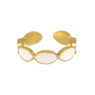 Anelli in acciaio inossidabile smalto ovalo bianco-oro