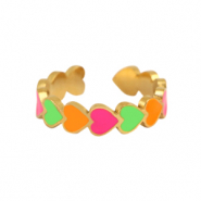 anelli in acciaio inossidabile smalto cuore neon multicolore-oro