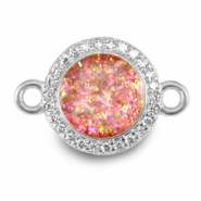 Metallo TQ in ottone ciondolo distanziatore 12mm smalto argento-rosa peonia