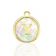 Ciondoli in acciaio inossidabile 12mm conchiglia lettera Y bianco (colore naturale)-oro