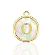Ciondoli in acciaio inossidabile 12mm conchiglia lettera O bianco (colore naturale)-oro