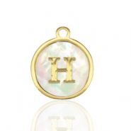 Ciondoli in acciaio inossidabile 12mm conchiglia lettera H bianco (colore naturale)-oro