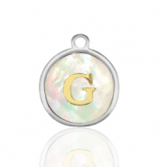 Ciondoli in acciaio inossidabile 12mm conchiglia lettera G bianco (colore naturale)-argento