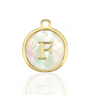 Ciondoli in acciaio inossidabile 12mm conchiglia lettera F bianco (colore naturale)-oro