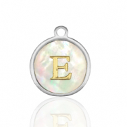 Ciondoli in acciaio inossidabile 12mm conchiglia lettera E bianco (colore naturale)-argento