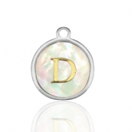 Ciondoli in acciaio inossidabile 12mm conchiglia lettera D bianco (colore naturale)-argento