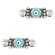 Ciondoli di metallo DQ distanziatore occhio di Allah argento antico-blu chiaro (privo di nichel)