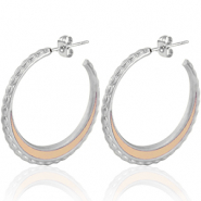 Orecchini in acciaio inossidabile a cercio 30mm argento-rosa vintage