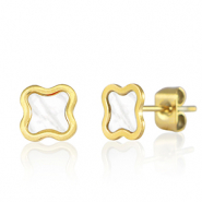 Orecchini in acciaio inossidabile fiore oro-bianco perlato