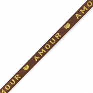 Nastro con testo "amour" marrone-oro