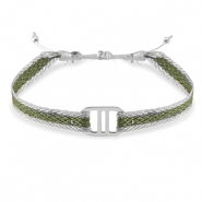 Braccialetti alla moda Nastra con distanziatore acciaio inossidabile verde-argento
