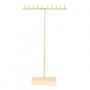 Espositore per bigiotteria a 'T' con supporto in legno per collane naturale-oro