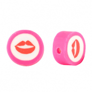 Perline di polimero kiss 10mm fucsia rosa-bianco rosso