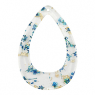 Pendenti in resina con fiorellini secchi goccia blu-oro