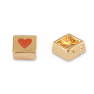 Perline Tile quadrato oro-rosso corallo