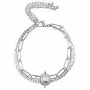 Bracciali in acciaio inossidabile triplo giro & strass argento