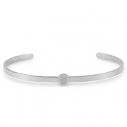 Bracciale bangle Pietra di Nascita con castone in acciaio inossidabile per SS16 a fondo piatto argento