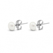 Orecchini in acciaio inossidabile perle 6mm argento-bianco perlato