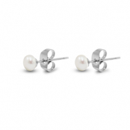 Orecchini in acciaio inossidabile perle 5mm argento-bianco perlato
