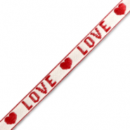 Nastro con testo "love" bianco-rosso