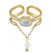 Anelli in acciaio inossidabile con pietra naturale oro-bianco latte