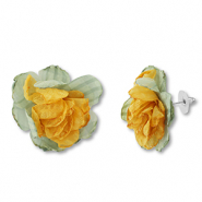 Orecchini alla moda chiffon fiore verde-giallo-argento