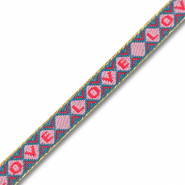 Nastro con testo "Love" turchese blu-rosa-rosso-oro