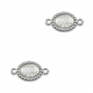 Distanziatore in acciaio inossidabile zircone ovale argento-trasparente