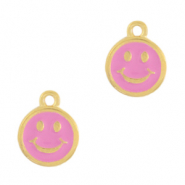 Ciondoli di metallo DQ smiley oro-rosa magenta (privo di nichel)