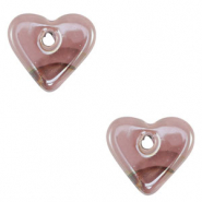 Perline di ceramica greca DQ cuore rosa-marrone