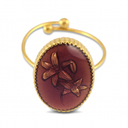 Anelli in acciaio inossidabile smalto ovale con fiore oro-ametista