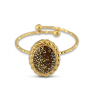 Anelli in acciaio inossidabile smalto ovale oro-glitterato topazio