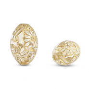 Perline in acrilico ovale con fiori trasparente-oro