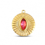 BY31&reg; Ciondoli in acciaio inossidabile tonda oro-rosa opale delicata