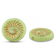 Perline Rep. Ceca fossil shell 18mm verde olivastro-oro