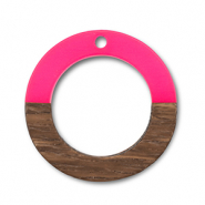 Pendenti di legno tonda rosa neon-marrone