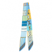 Bandana foulard con cavallo/linee rette blu chiaro-giallo