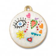 Ciondoli di metallo con smalto tondi bianco-multicolore-oro