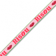 BY31® Nastro con testo "Bisou" rosa-rosso-verde scuro