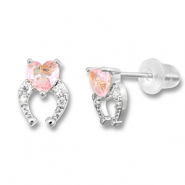 Metallo TQ in ottone orecchini ferro di cavallo con cuore argento-rosa chiaro