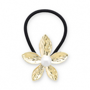 Accessori per capelli elastici per capelli con metallo fiore con imitazione di perla oro-nero-bianco